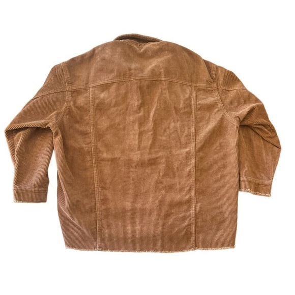 Zara Corduroy Trucker Fray Shirt Shacket Jacket, Camel, Size S - Picture 3 of 9
